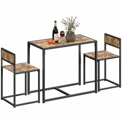 3 Piece Dining Table Set with Metal Frame Rustic Brown