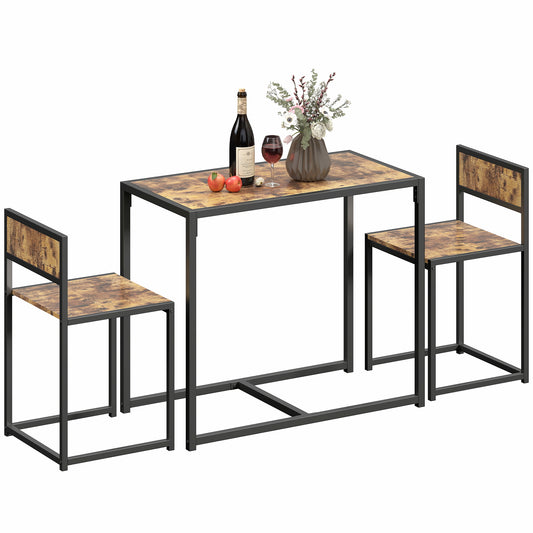 3 Piece Dining Table Set with Metal Frame Rustic Brown