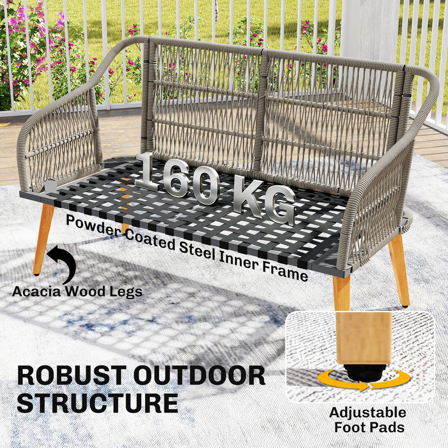 4 Piece Rattan Garden Furniture Set w/ Thick Cushions, Cream White