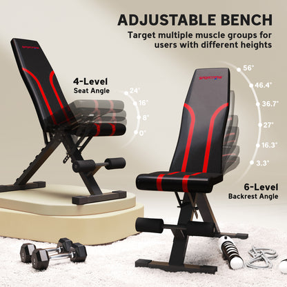 Foldable Weight Bench with 6-Level Backrest, Leg Extension