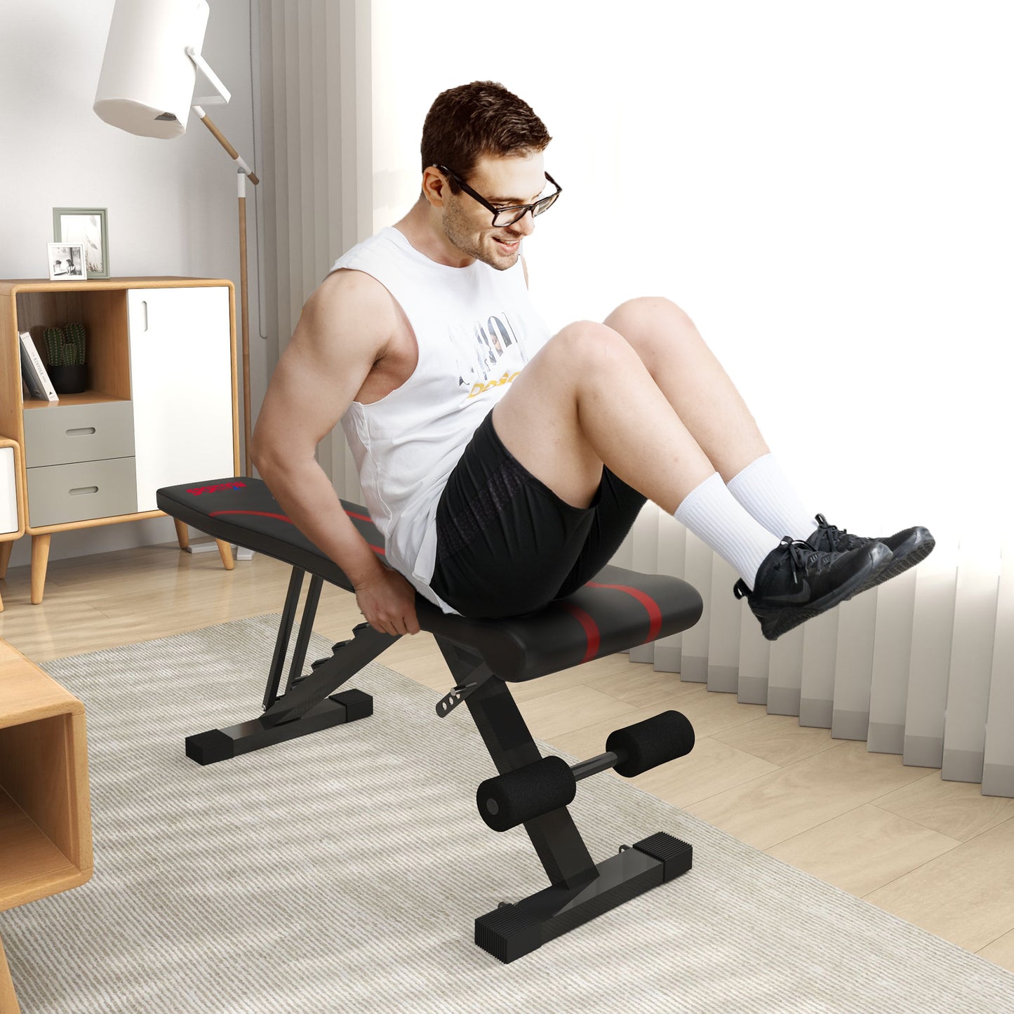 Foldable Weight Bench with 6-Level Backrest, Leg Extension
