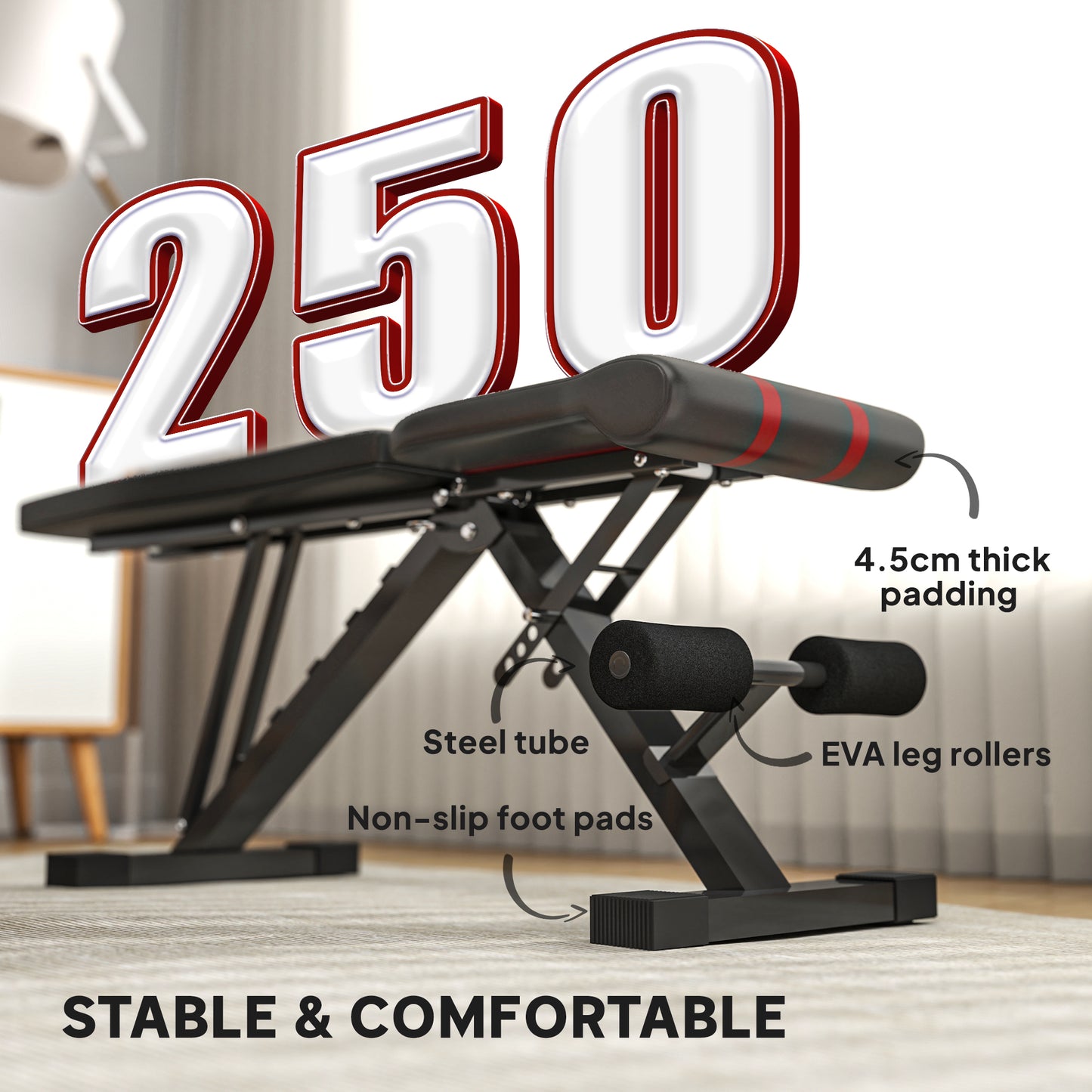 Foldable Weight Bench with 6-Level Backrest, Leg Extension