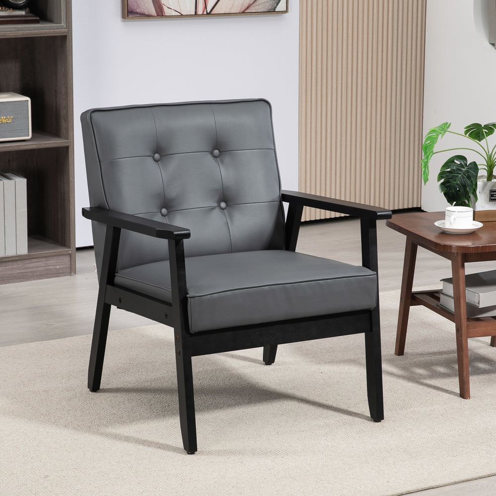 Accent Chair PU Leather Armchair with Armrests for Living Room Grey