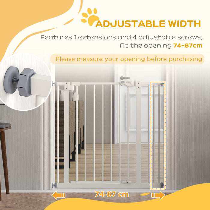 Metal 74-87cm Wide Adjustable Dog Gate White