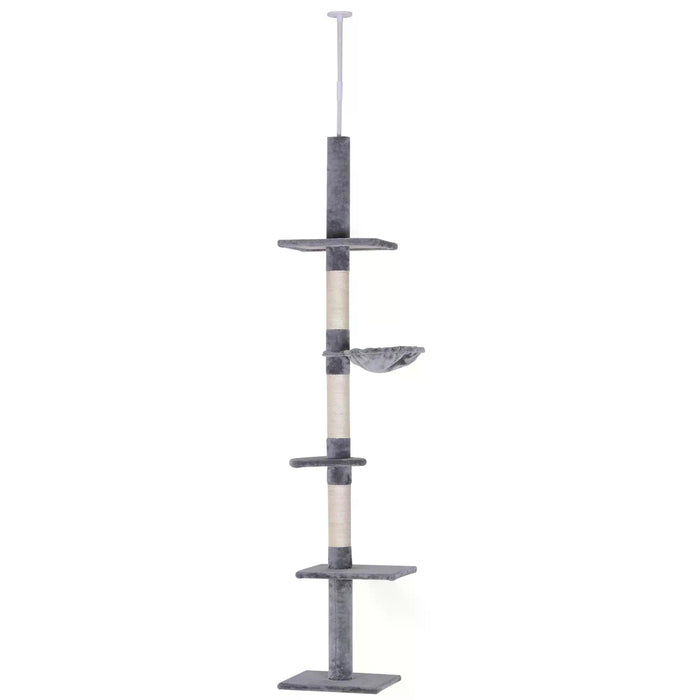 Cats Floor to Ceiling Scratching Post w/ 5-Tier Plush Leisure Platforms Grey