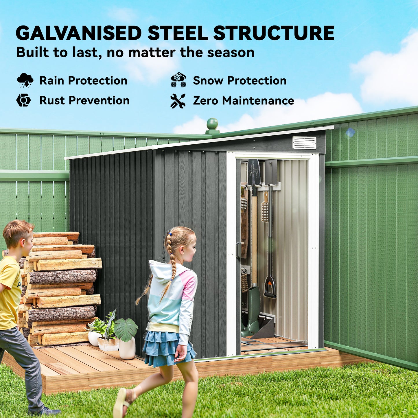 7 x 5FT Garden Shed w/ Foundation Lean to Metal Tool Shed Grey