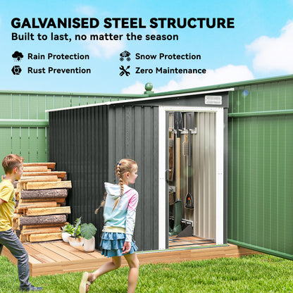 7 x 5FT Garden Shed w/ Foundation Lean to Metal Tool Shed Grey