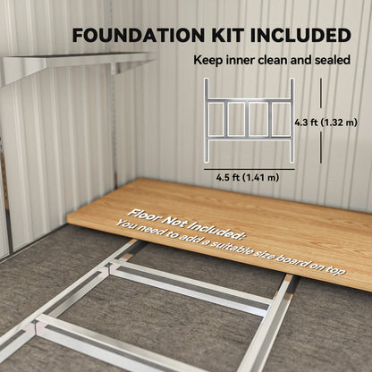 7 x 5FT Garden Shed w/ Foundation Lean to Metal Tool Shed Grey