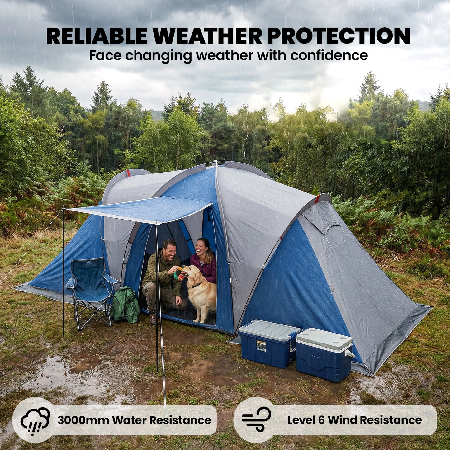 Family Camping Tent 3000mm Waterproof 8-12 Person Navy Blue
