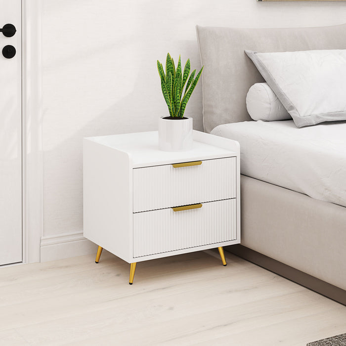 Bedside Table with 2 Drawers for Bedroom, Living Room, White