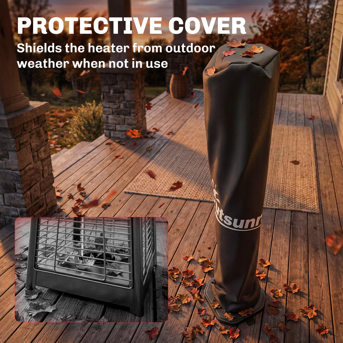 2000 W Electric Infrared Patio Heater with Cover, IP65, Black