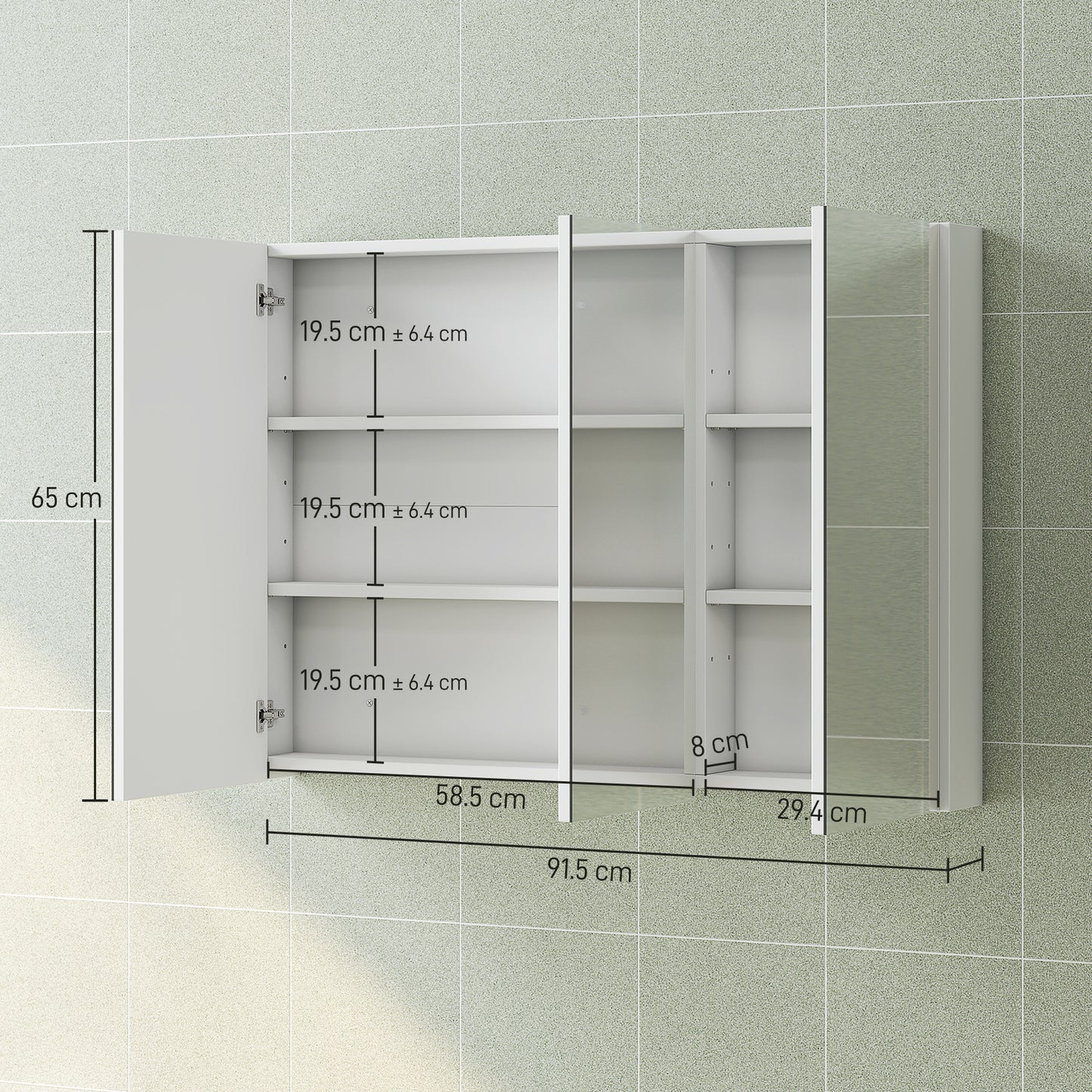 Bathroom Mirror Cabinet with 4 Adjustable Shelves, White
