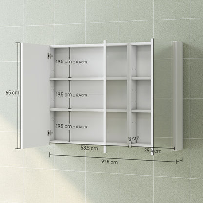 Bathroom Mirror Cabinet with 4 Adjustable Shelves, White