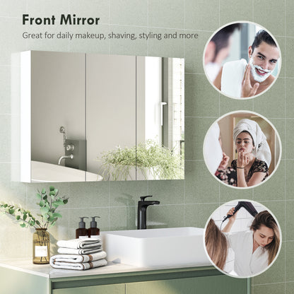 Bathroom Mirror Cabinet with 4 Adjustable Shelves, White