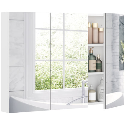 Bathroom Mirror Cabinet with 4 Adjustable Shelves, White