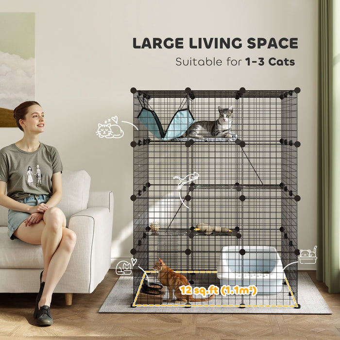 DIY 4 Tier Cat Cage Indoor with Hammock, Ramps, Doors, for 1-3 Cats