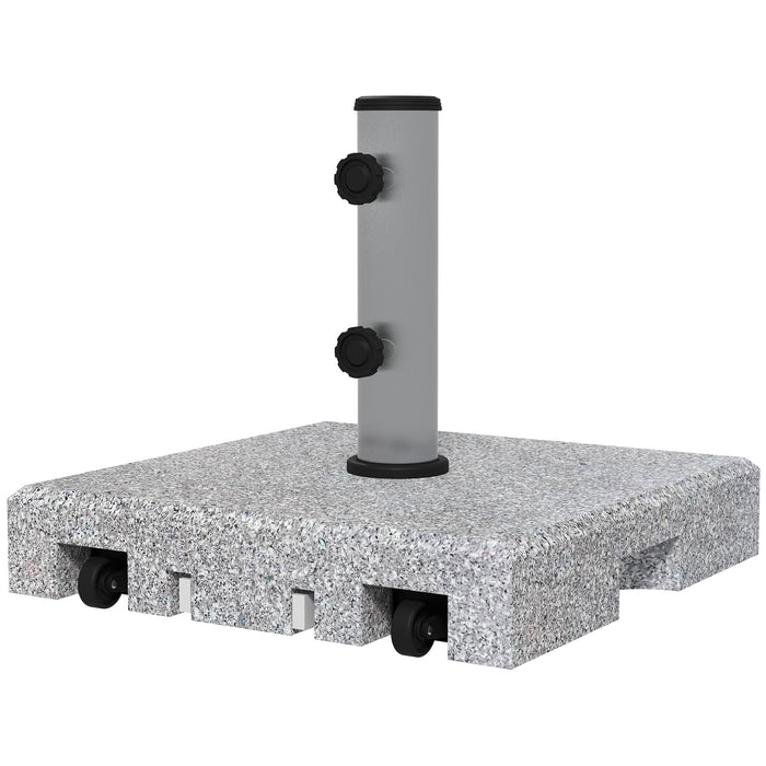 Granite Parasol Base, 28kg Heavy Duty Square Umbrella Stand with Wheels, Retractable Handle, Stainless Steel Tube, Grey