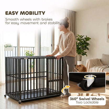 Heavy Duty Dog Crate, Dog Cage with Wheels for Medium Large Breeds