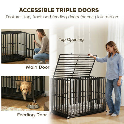 Heavy Duty Dog Crate, Dog Cage with Wheels for Medium Large Breeds