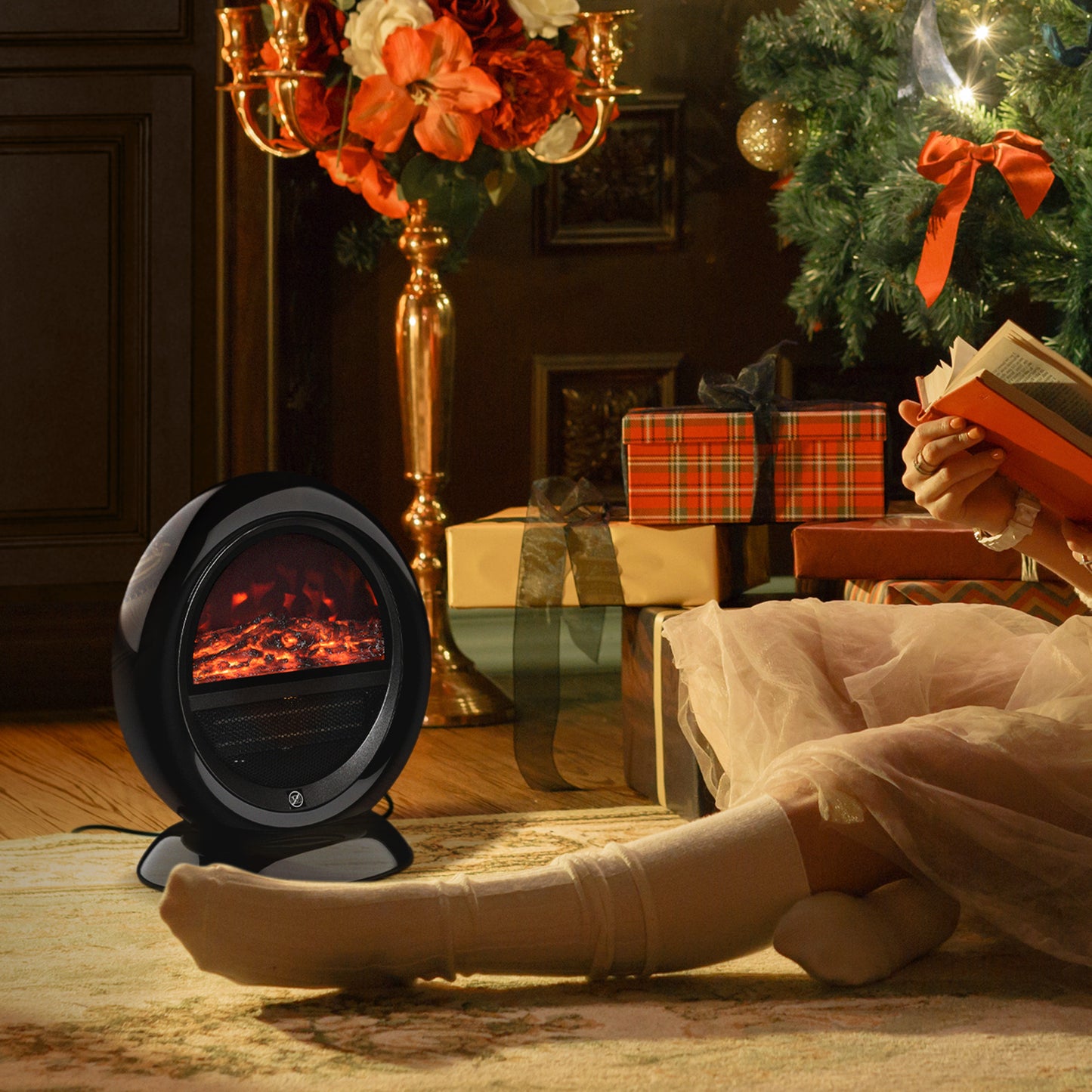 Table Top Electric Fireplace Heater W/ LED Flame Rotatable Head Black