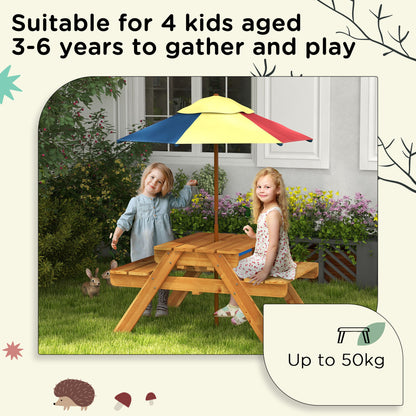 Kids Picnic Table Set, 3 in 1 Sand Pit Activity Table, Kids Garden Furniture w/ Removable Parasol, for 3-6 Years