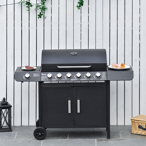 Seven Burner Gas Grill, with Integrated Thermometer and Storage