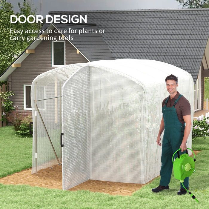 Polytunnel Greenhouse Walk-in Grow House with UV-resistant PE Cover, Door and Galvanised Steel Frame, 2 x 2 x 2m, White