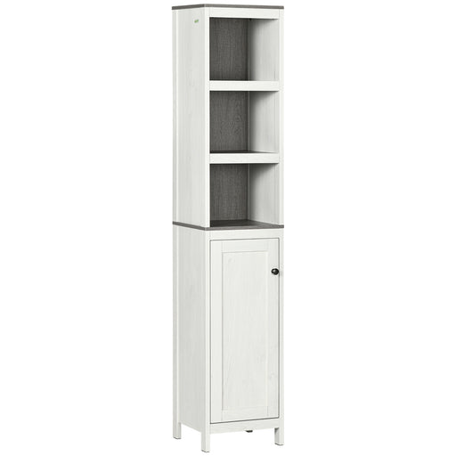 kleankin Slimline Bathroom Storage , Freestanding Tower Cabinet with 3 Open Shelves and Adjustable Shelf, Antique White