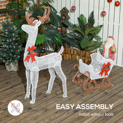 Light Up Reindeer & Sleigh Christmas Decoration w/ 170 LED Lights
