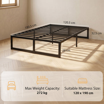 4ft Small Bed Frame with Underbed Storage, Noise-Free, Black