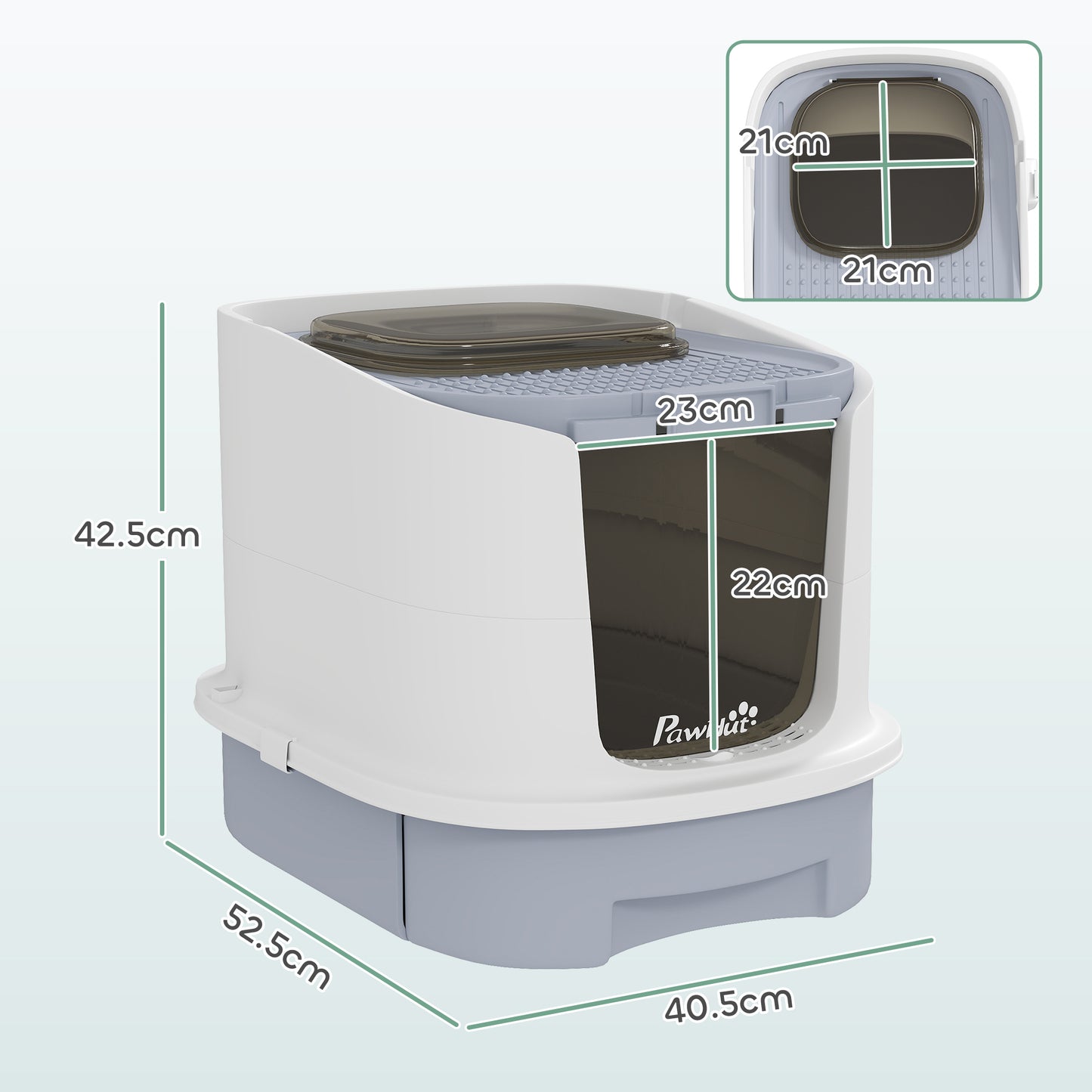 Cat Litter Box, Hooded Cat Litter Tray with Lid, Scoop, Grey