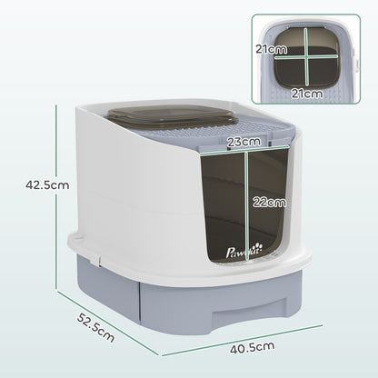 Cat Litter Box, Hooded Cat Litter Tray with Lid, Scoop, Grey