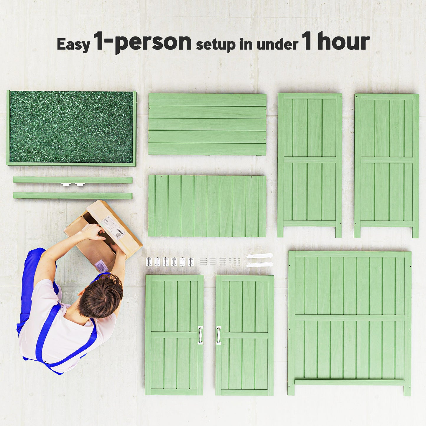 Wooden Garden Shed w/ Hinged Roof, 74x43x88cm, Light Green