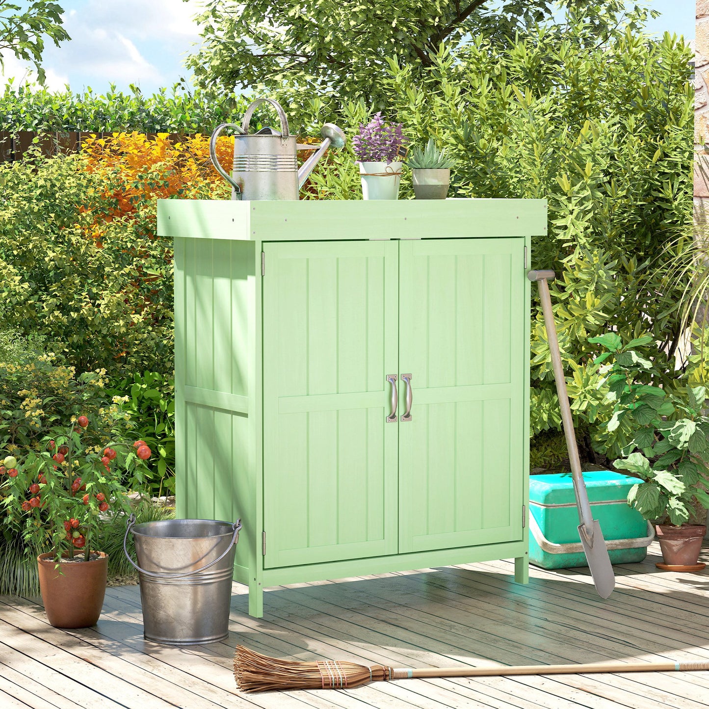 Wooden Garden Shed w/ Hinged Roof, 74x43x88cm, Light Green
