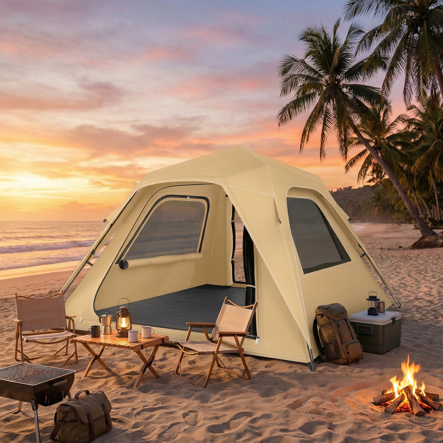 Pop Up Tent Waterproof Camping Tents 2-3 People Khaki