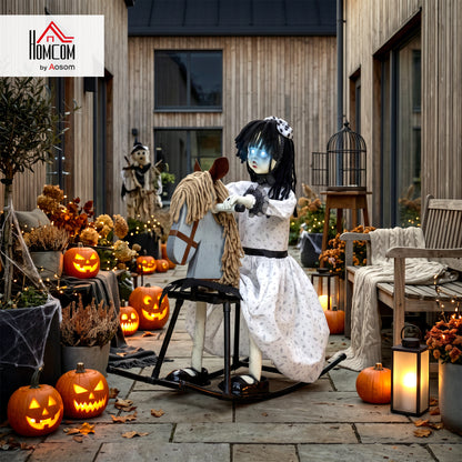 Animated Halloween Girl Riding Horse for Indoor, Covered Outdoor