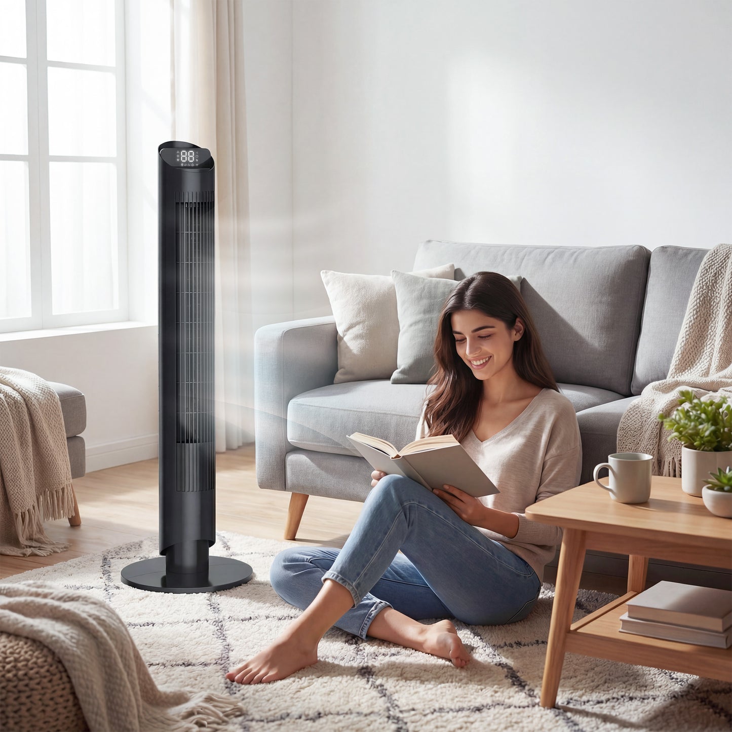 Tower Fan WiFi App Control 101.8 cm Black