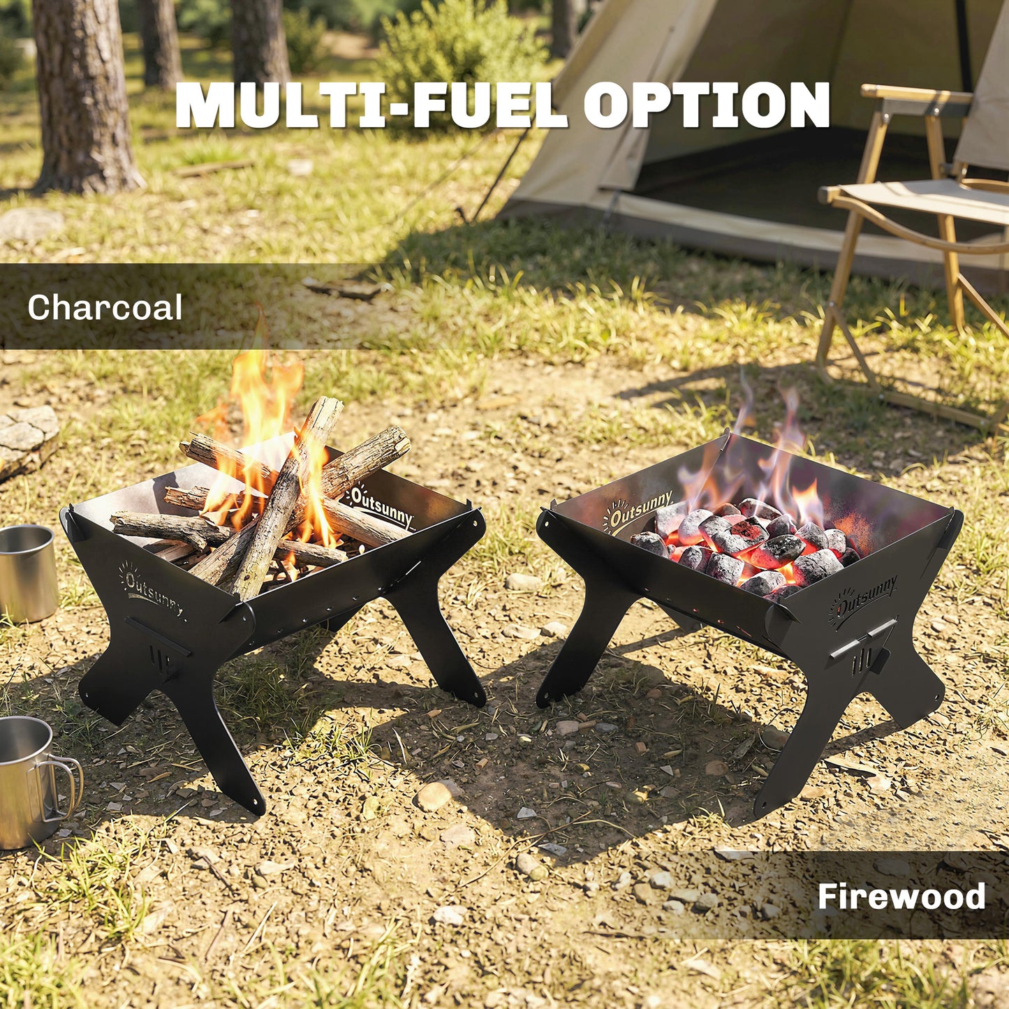 2-In-1 Portable BBQ Grill and Camping Fire Pit with Gloves