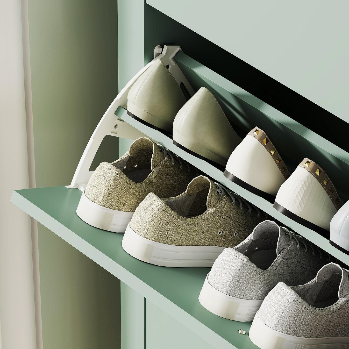 3 Drawer Shoe Cabinet with Flip Doors for Hallway, Entryway, Green