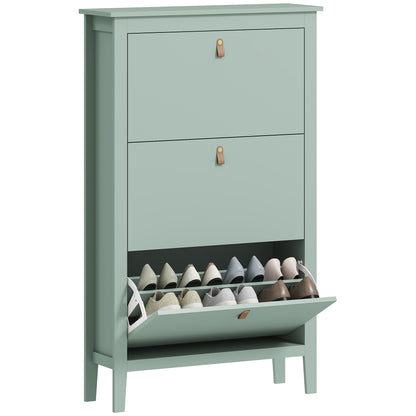 3 Drawer Shoe Cabinet with Flip Doors for Hallway, Entryway, Green