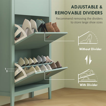 3 Drawer Shoe Cabinet with Flip Doors for Hallway, Entryway, Green