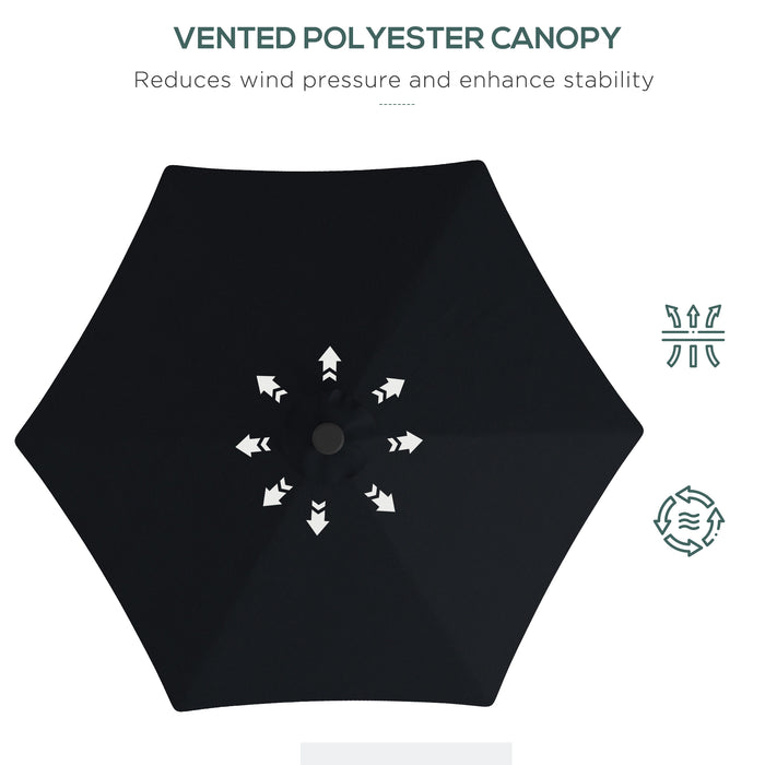 3(m) Garden Parasol Cantilever Umbrella with Solar LED, Cross Base and Waterproof Cover, Black