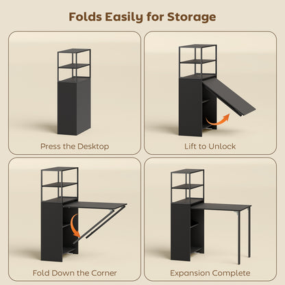 Foldable Computer Desk, Home Office Desk for Small Spaces, Black