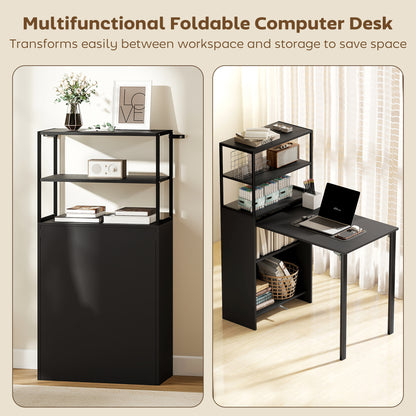 Foldable Computer Desk, Home Office Desk for Small Spaces, Black