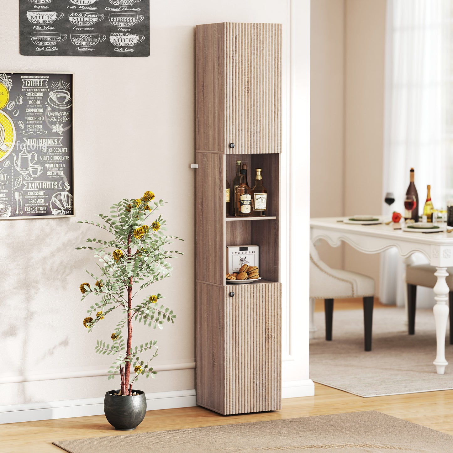 182 cm Tall Bathroom Cabinet with Adjustable Shelves, Natural