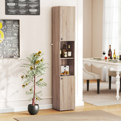 182 cm Tall Bathroom Cabinet with Adjustable Shelves, Natural