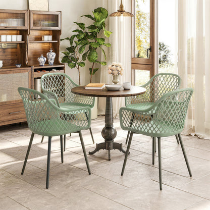 Garden Chairs Set of 4, Garden Dining Chairs with Armrests, Green