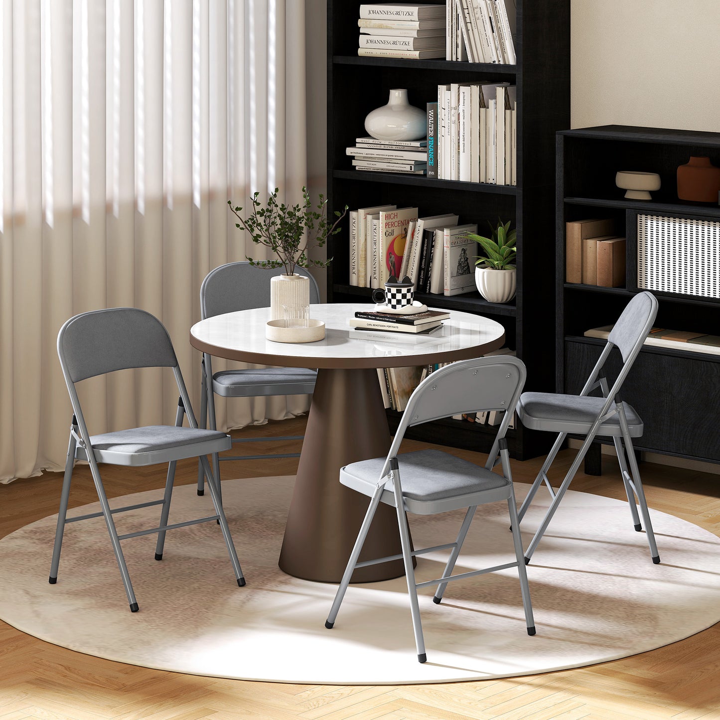 Folding Chairs Set of 4, Foldable Chairs with Cushions, Light Grey