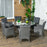 7 Pieces PE Rattan Dining Set w/ Cushions, Garden Furniture Set w/ Six Armchairs, Patio Conservatory w/ Tempered Glass Tabletop