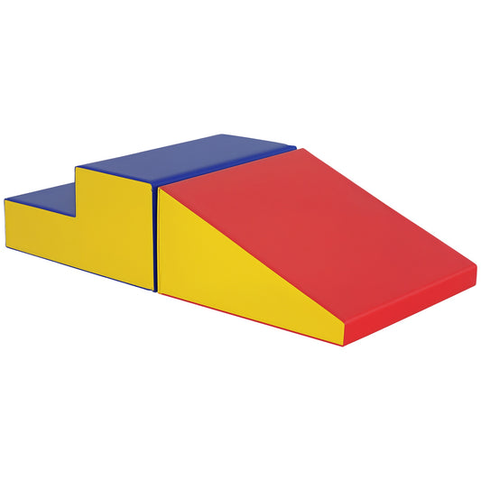 2-Piece Toddler Soft Play Climbing Set with Steps and Ramp - Red